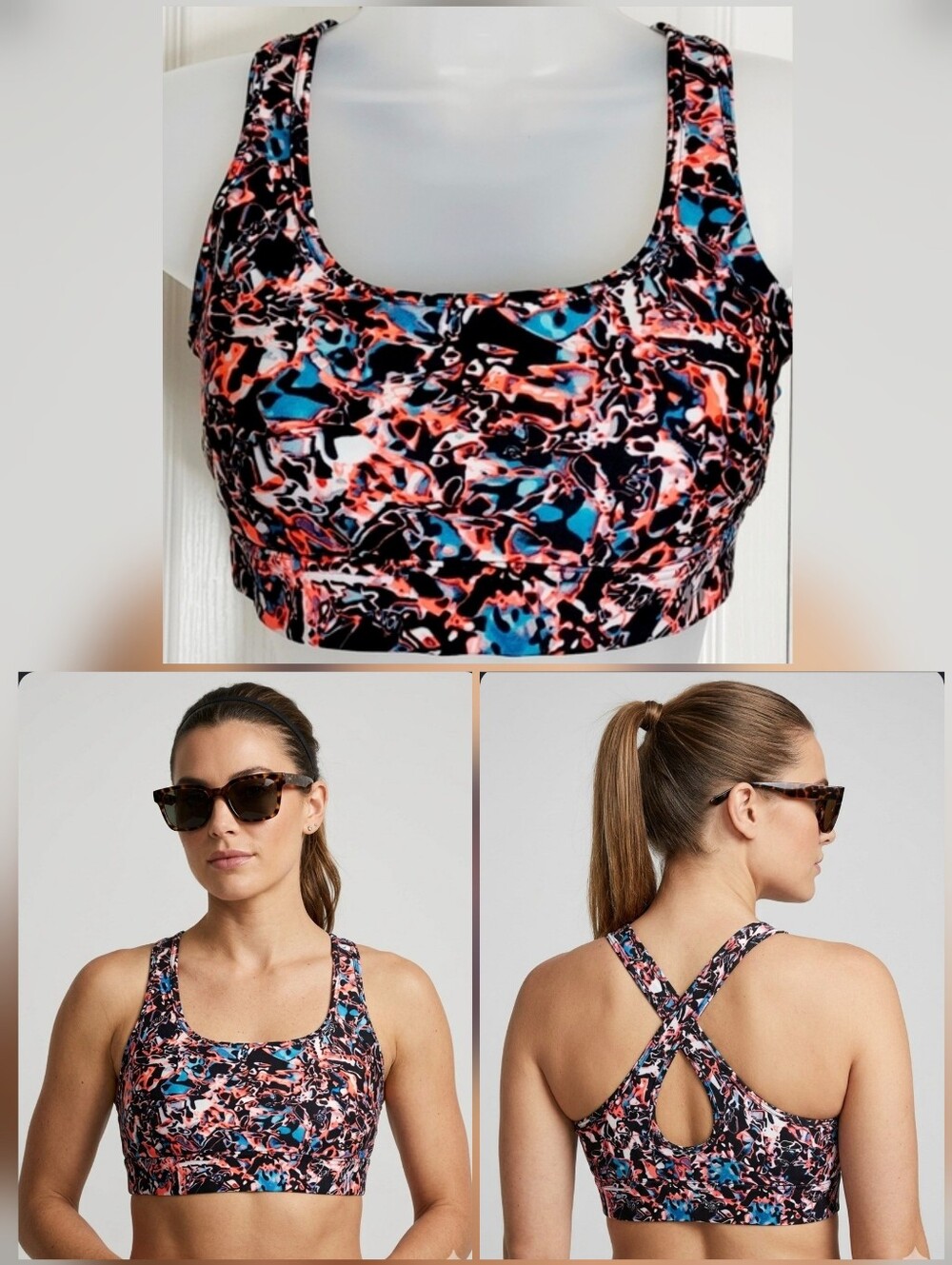 🩵💙Under Armour Compression cross-back splatter print workout sports bra 🤍MED